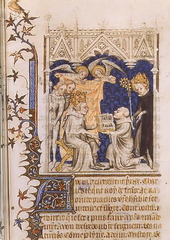 Agostino assiste Lanfranco da Settala davanti a papa Alessandro IV dal manoscritto RCA 41483 Fr. 22912 fol. 3