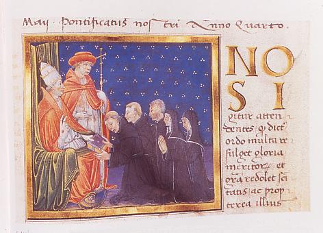 Lanfranco da Settala riceve la regola da papa Alessandro IV in una miniatura del XV secolo