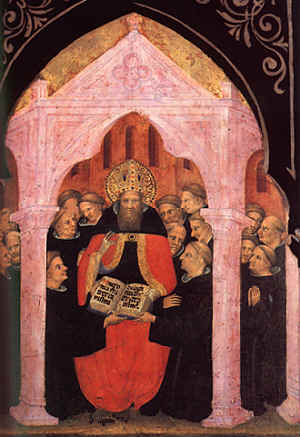 Agostino consegna la regola ai frati (1396: tavola di Niccol di Pietro, Pinacoteca Vaticana