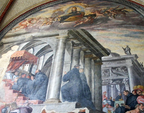 Alessandro IV riceve Lanfranco e istituisce gli Agostiniani: affresco dei Fiammenghini in San Marco a Milano