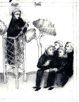 Agostino insegna ai suoi monaci dal manoscritto Historia Augustini, ms. 78A 19a, di Berlino