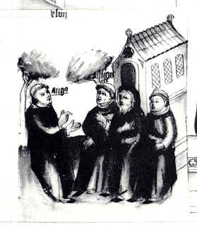 Agostino con gli eremiti di Toscana dal manoscritto Historia Augustini, ms. 78A 19a, di Berlino