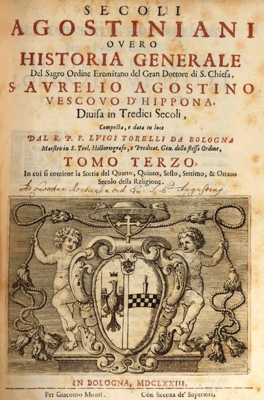 Intestazione del terzo volume dell'opera di Torelli