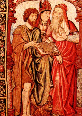 Agostino, san Giovanni il Battista e san Gerolamo in un bella tappezzeria di fattura fiamminga del XVI secolo