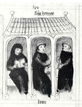 I monaci leggono e pregano dal manoscritto Historia Augustini, ms. 78A 19a, di Berlino