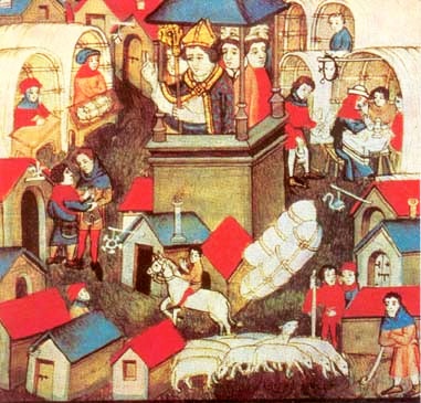 Fiera paesana in un una miniatura del XII secolo