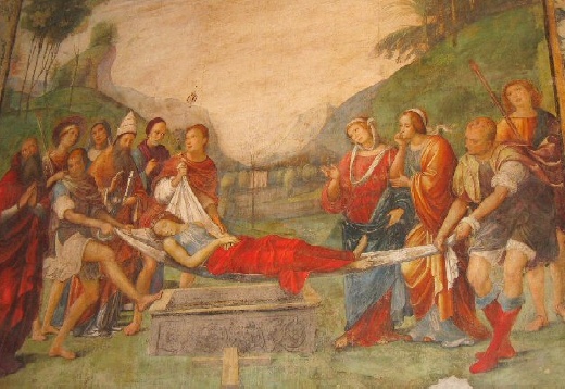 Affresco che raffigura la sepoltura di santa Cecilia