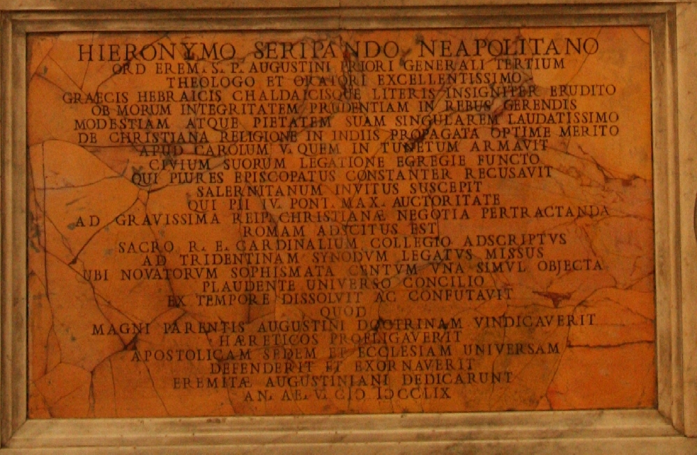 Lapide funeraria di Gerolamo Seriprando, Priore Generale dal 1538 al 1563 nella chiesa di sant'Agostino a Roma