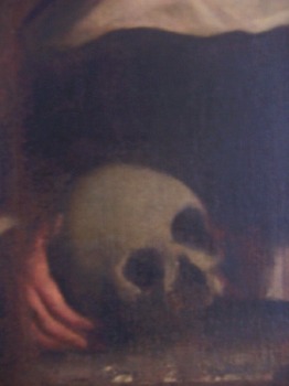 Particolare del cranio che viene tenuto tra le mani da san Vincenzo Ferrer