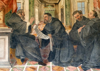 Frati agostiniani che ricevono la regola: affresco nel chiostro della Trinit a Viterbo