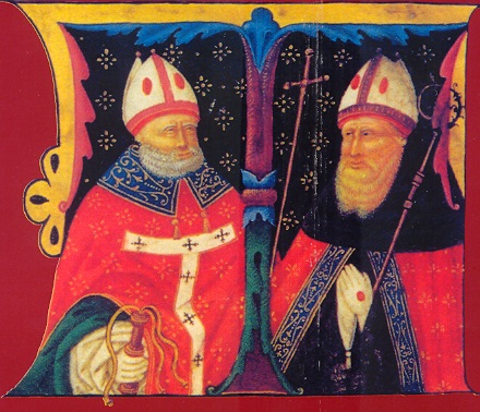 Ambrogio ed Agostino in un capolettera medioevale