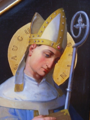  sant'Agostino: immagine del santo sulla scala d'accesso all'ambone della chiesa di Tyn a Praga 